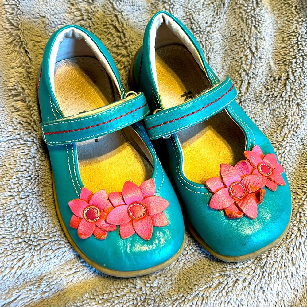 Blue and pink dress shoes